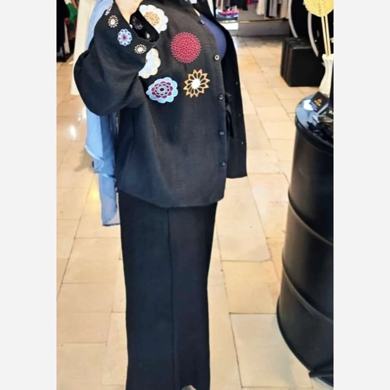 ست تونیک و شلوار زنانه گلدوزی شده مزونی