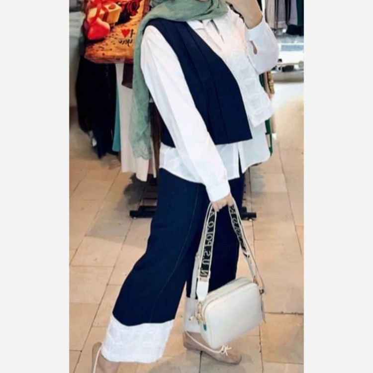 ست وست و شلوار لینن زنانه تور دوزی مزونی