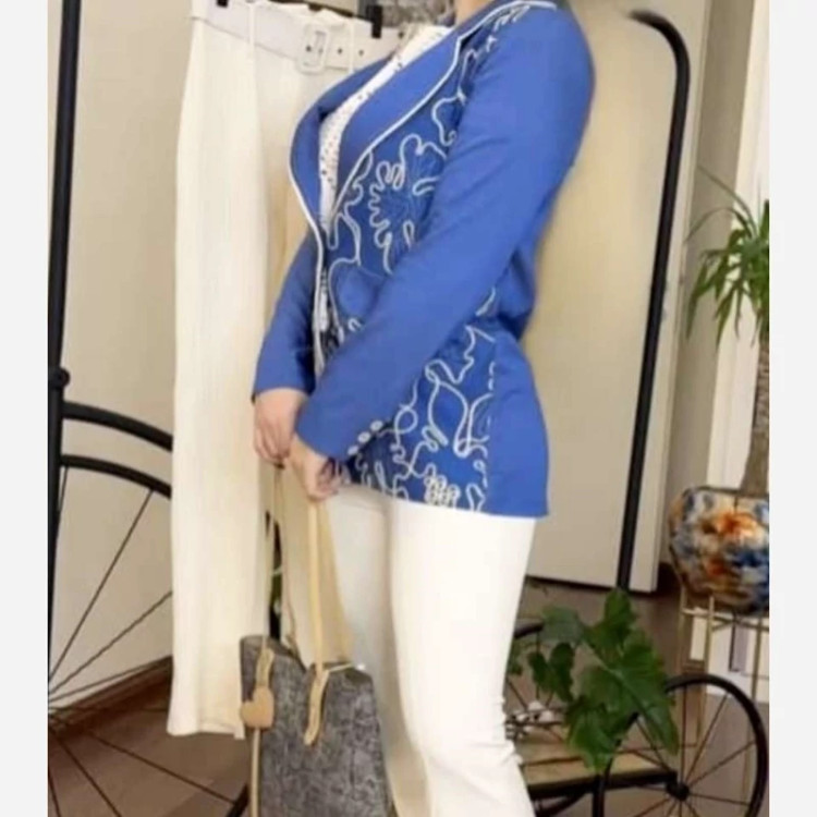 مانتو کتی (کت) قیطون دوزی زنانه تنسل ترک آبی جین